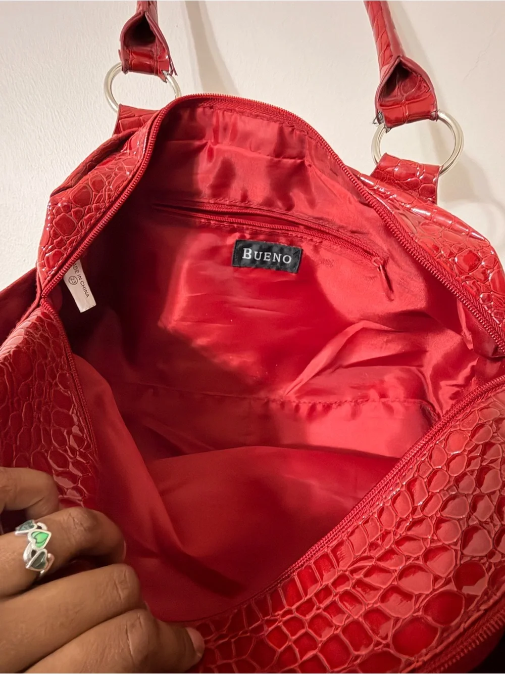 Bueno Red Croc-Embossed Double Pocket Shoulder Bag